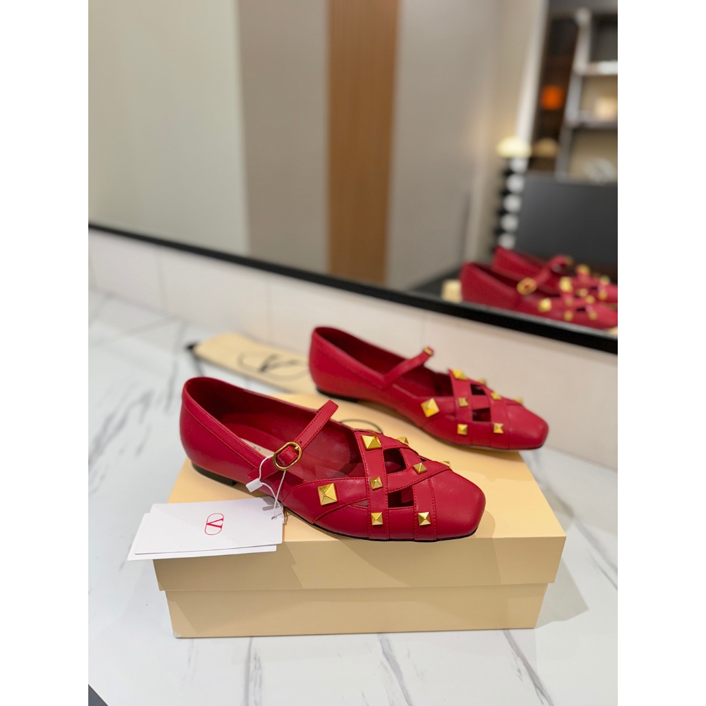 Valentino Ladies 2026 Spring Summer Leather Hollow Flat Mary Jane Shoes