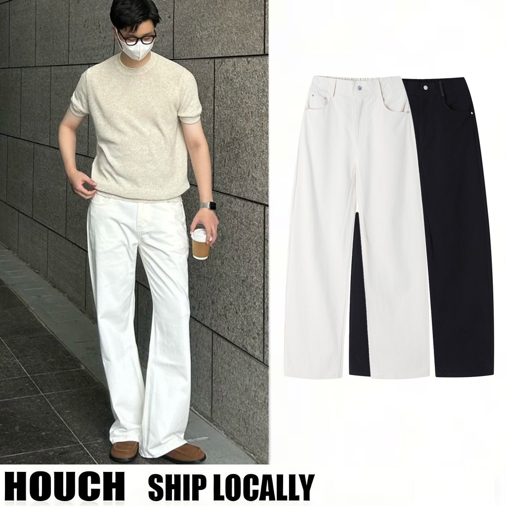 Houch COD กางเกงยีนส์ทรงตรงชาย ขนาดใหญ่พอดีกับทุกไซส์ แบบคลายๆ ลายเวินเทจ