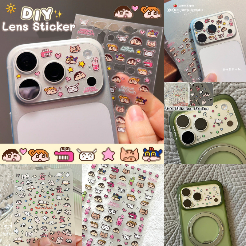 DIY สติกเกอร์การ์ตูนน่ารัก Crayon Shinchan สติกเกอร์สําหรับ 17PRO/17PRO MAX เลนส์ฐานฟิล์ม