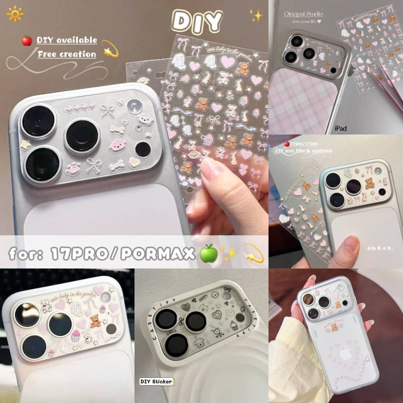 DIY สติกเกอร์การ์ตูน Star Bow Tie สติกเกอร์ลูกสุนัขสําหรับ iPhone 17 Promax ฟิล์มเลนส์โปร่งใส