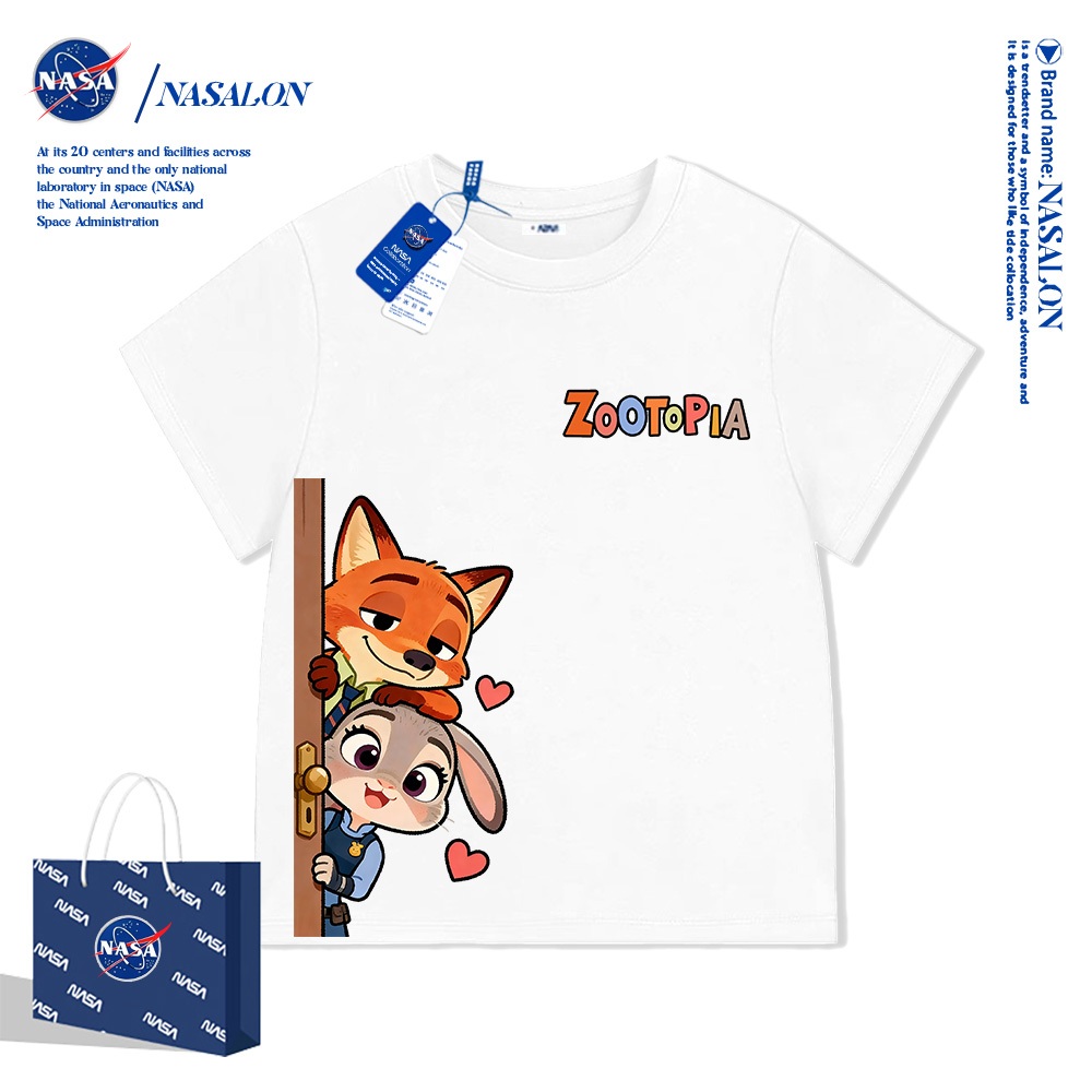 เสื้อยืดผ้าฝ้ายสีขาวเด็ก NASA สบาย Judy Nick ลายการ์ตูน เสื้อยืดเด็ก ใส่ได้ทั้งเด็กชาย-หญิงอายุ 1-12 ปี