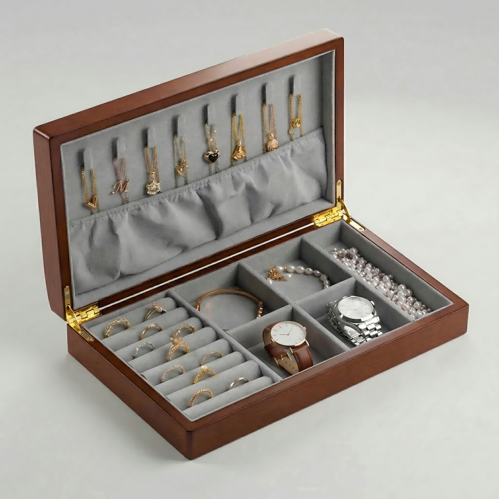 CASEGRACE กล่องเครื่องประดับไม้ Jewellery Storage Organizer สําหรับสร้อยคอต่างหูแหวนกล่องนาฬิกาสําหร
