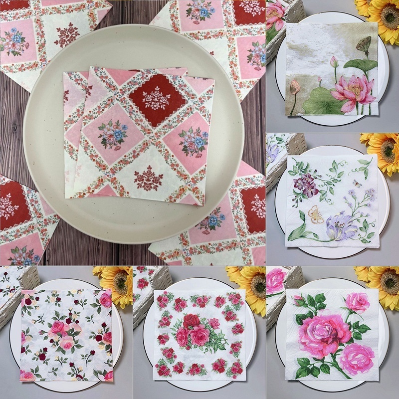 ทิ้งดอกไม้ผีเสื้อ Decoupage กระดาษผ้าเช็ดปาก 20 ชิ้น Servierts งานแต่งงาน Xmas Party ตารางตกแต่ง