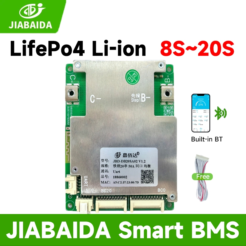 JiaBaiDa 8S-20S LFP NCM 8S 24V 10S 12S 13S 14S 36V 16S 48V 17S 20S 60V 40A 50A 60A JBD สมาร์ท BMS BT