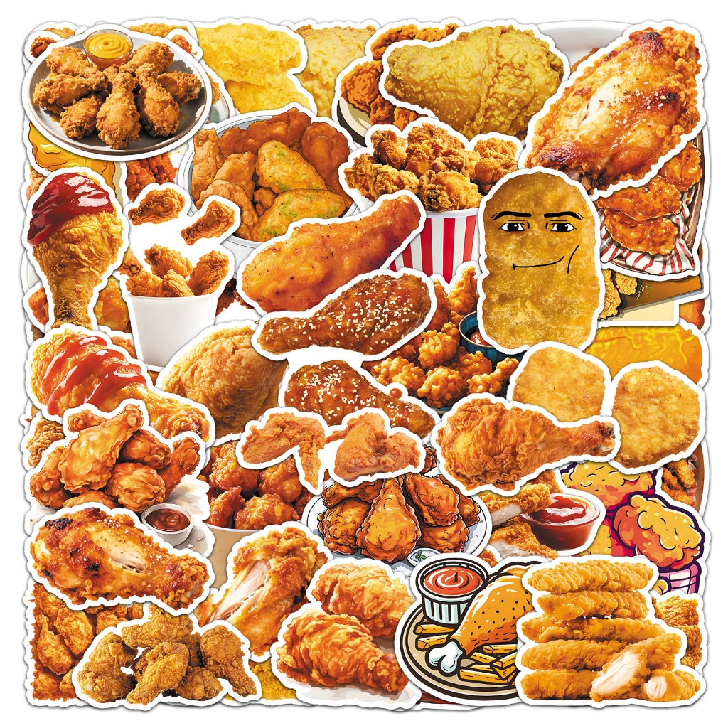 50pcs ไก่ทอด Fast อาหารสติกเกอร์กันน้ําสําหรับ Tumbler แล็ปท็อปเคสโทรศัพท์รถสติกเกอร์ Graffiti Creative DIY