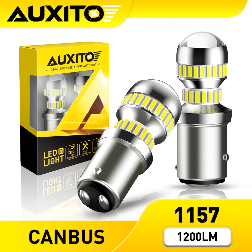 AUXITO 2PC หลอดไฟเบรกท้ายรถยนต์ LED DRL 1157 P21 5W BAY15D 1200Lm 6000K สีขาว สําหรับรถยนต์