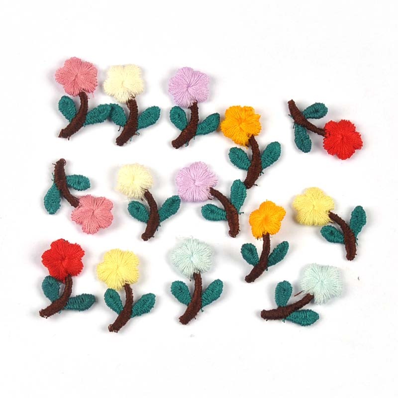 10 ชิ้น/ถุง 1.6x3 ซม.Multicolor น่ารักดอกไม้แพทช์สําหรับเสื้อผ้าปักเย็บ Accessroies DIY Decor Headwe