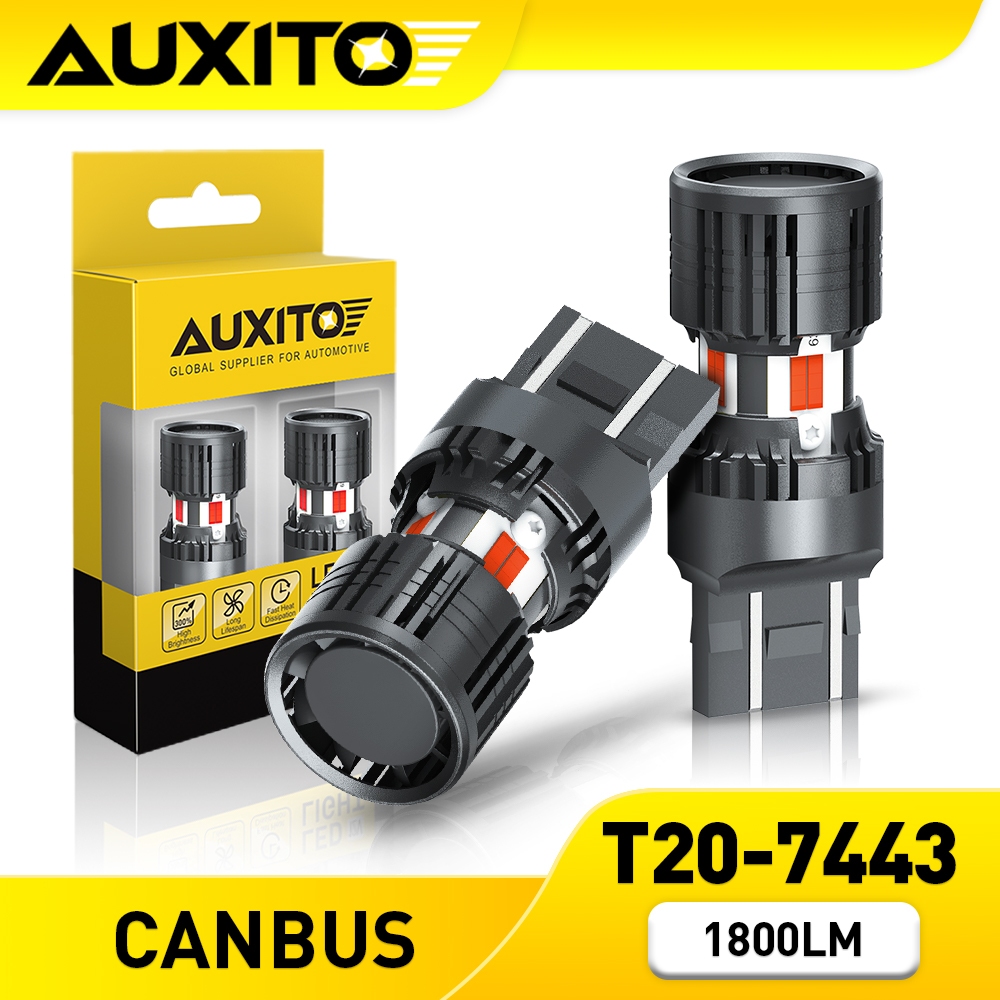 AUXITO 2PC ไม่มี Hyper แฟลชอัพเกรด T20 7443 W21/5 วัตต์ไฟเบรค LED สําหรับไฟท้ายรถไม่มีข้อผิดพลาดสีแด