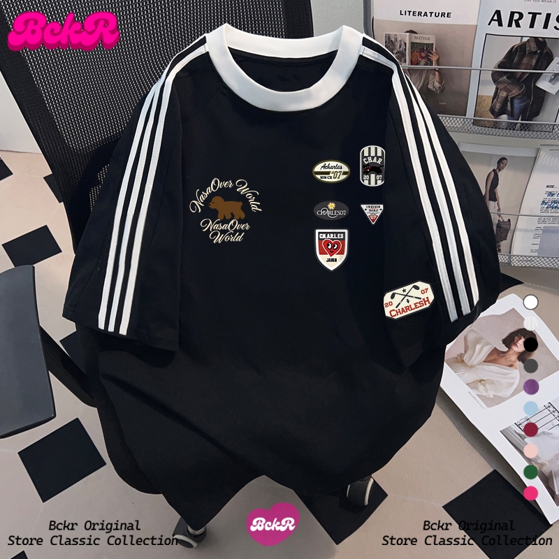 【จัดส่งตลอด 24 ชั่วโมง】🔥BCKR ลายสามแถบ สไตล์พรีพี ดีไซน์เก๋ เสื้อผญ เสื้🐕oversize คอกลม เสื้อYG5014