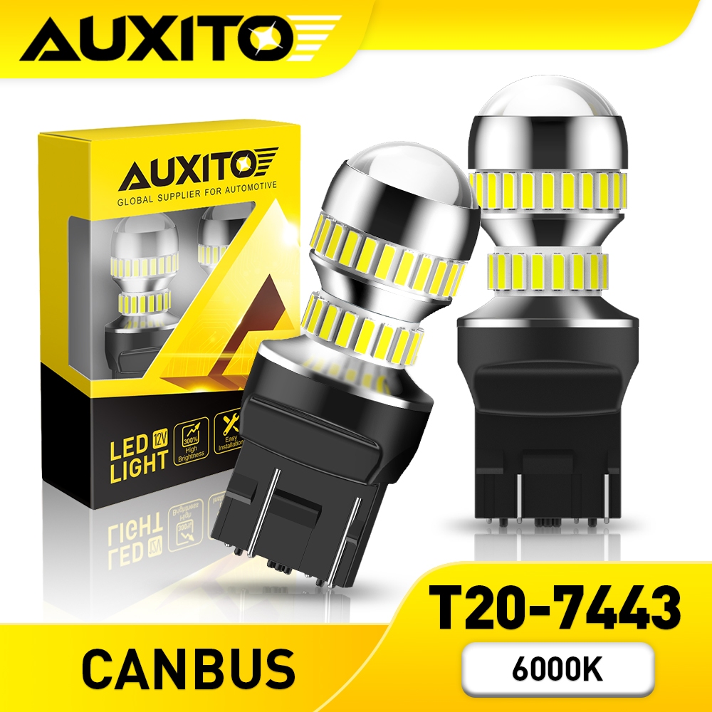 AUXITO 2PC หลอดไฟซีนอน LED 7443 T20 7441 7444 6000K สีขาว สําหรับไฟเบรกท้าย
