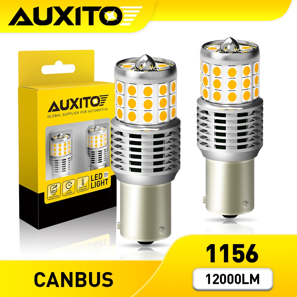 AUXITO 2PCS NO Hyper Flash 1156 P21W BA15S BAU15S PY21W 12000LM 2835SMD หลอดไฟสําหรับไฟเลี