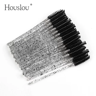 Houslou แปรงขนตาแท่งคริสตัล 50 ชิ้น | แปรงแต่งหน้าขนตาต่อขนตาแบบใช้แล้วทิ้งแบบพกพา