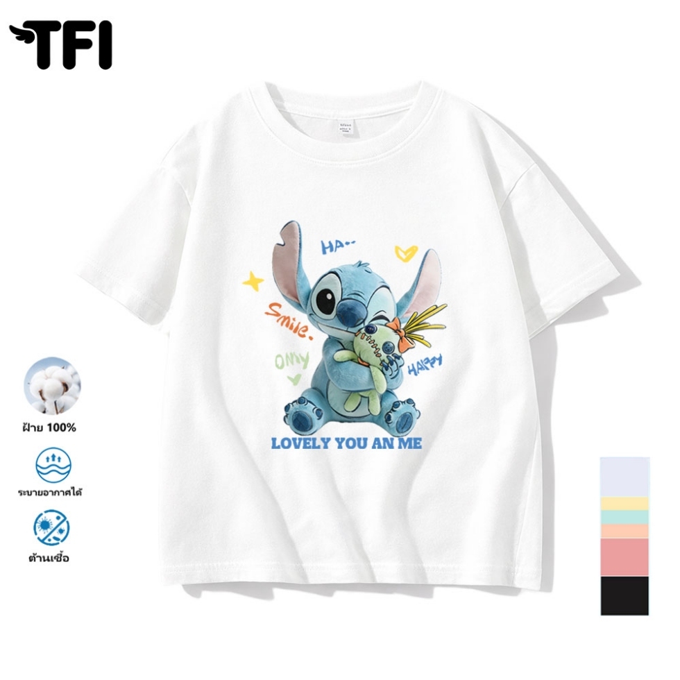 TFI เสื้อยืดแขนสั้นเด็ก สไตล์ลำลอง summer สติทช์ พิมพ์ลาย คอตตอน คอกลม หลวมและระบายอากาศ สำหรับเด็ก