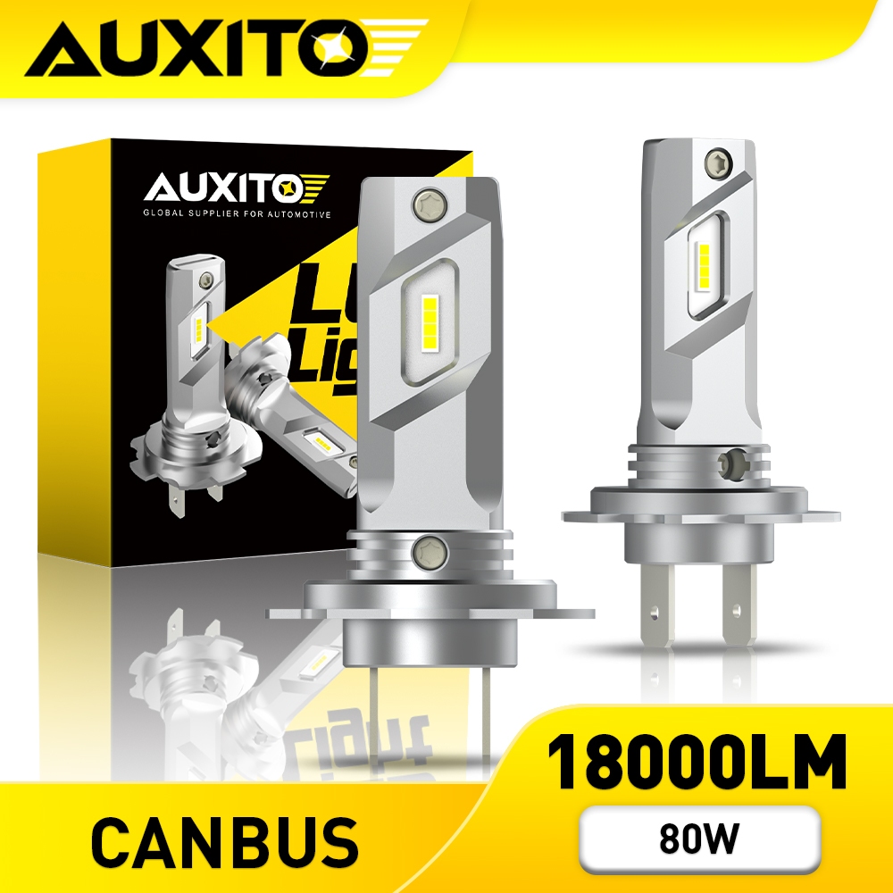 AUXITO 2PC ไฟหน้า E4 H7 80W18000LM LED หลอดไฟอัพเกรด 600% Brighter Canbus ไม่มี Erro 6500K สีขาว