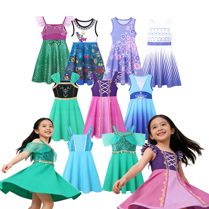 Girls Disney Princess Dress คอสเพลย์ Elsa Anna Birthday Party Themed Dresses สําหรับเด็กอายุสองถึงสิบ