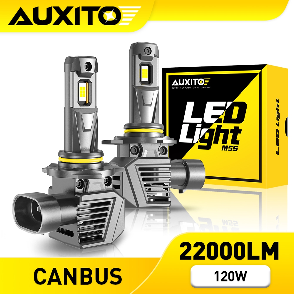 AUXITO 2PC ไฟหน้า M5S LED 120W 22000 LM 9012 HIR2 9012 6500K สว่าง 600% ไม่เป็นขั้ว สีขาว แบบเปลี่ยน