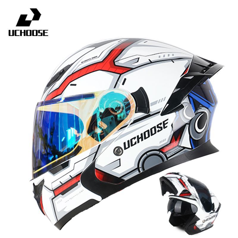 Uchoose DOT หมวกกันน็อคแบบโมดูลาร์หมวกกันน็อคเต็มหน้า Crash Motorcycle อุปกรณ์ป้องกัน unisex Flip Up Helmet Motorcycle Double Sun Visor