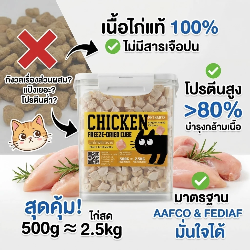 🐱อกไก่เต๋า🐶อกไก่ฟรีซดราย 100%ฟู้ดเกรด ขนมแมว ฟรีซดรายแมว ไก่ฟรีซดราย ขนมฟรีซดรายแมว ไก่ฟรีซดรายแมว thumbnail 4