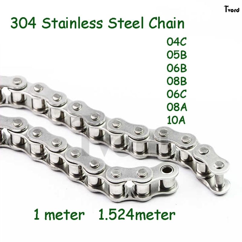 โซ่แถวเดี่ยว 304 สแตนเลส 04C 05B 06B 08B 06C 08A 10A 1/1.524Meter ไดรฟ์โซ่ Roller Chain ทนกรดด่าง