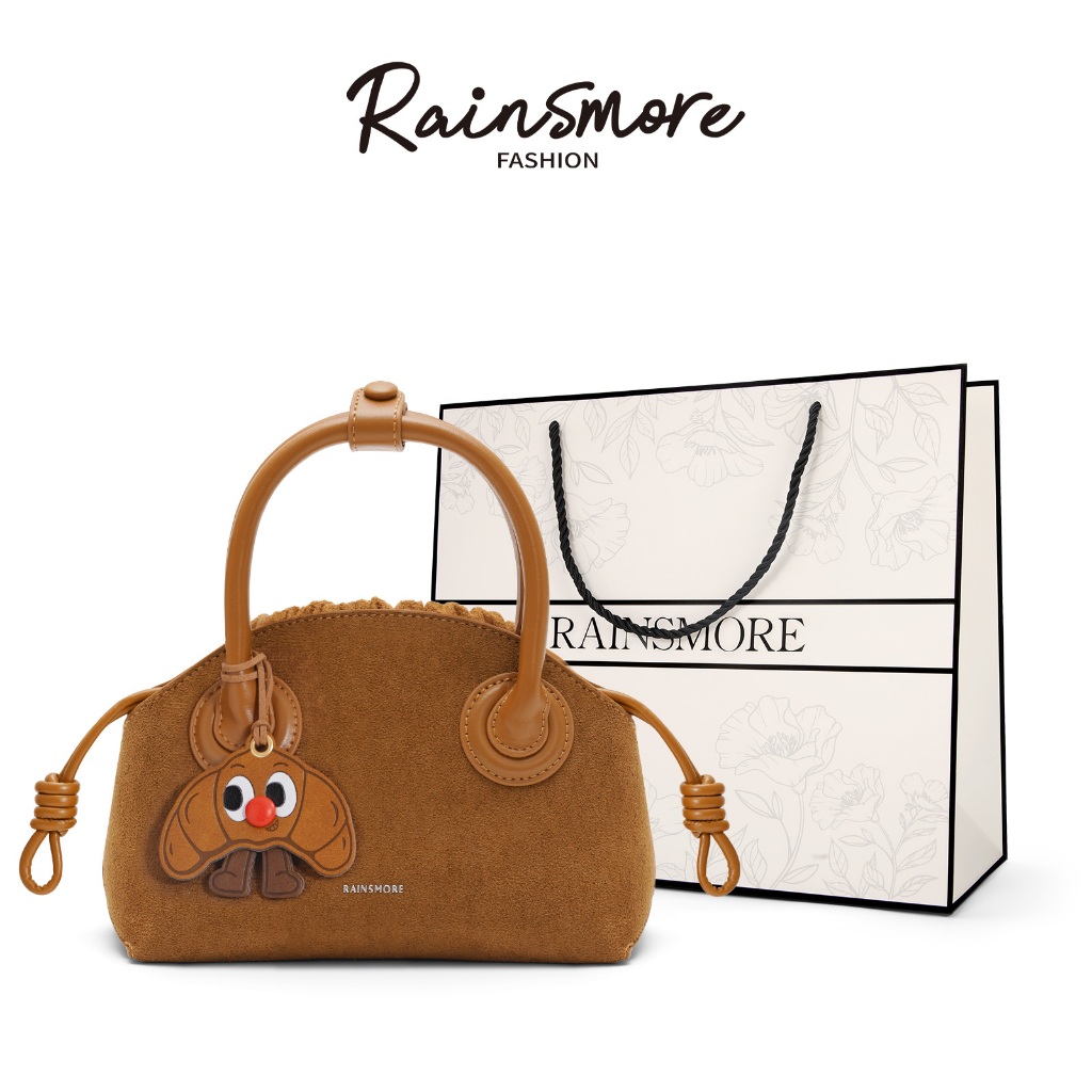 RAINSMORE กระเป๋าสะพายข้างผู้หญิง กระเป๋าถือ กระเป๋าผ้าสักหลาด อิเลกันต์ พรีเมียม พร้อมพวงกุญแจห้อยกระเป๋าแคตรูม สะพายข้าง+ถือได้ สำหรับวันทำงาน/ท่องเที่ยว