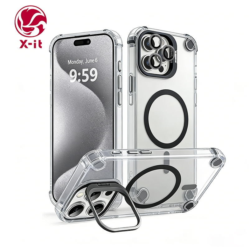 X-IT เคสแม่เหล็กใสสําหรับ iPhone 17 16 15 14 13 12 11 Pro Max | ขาตั้งเลนส์กล้องในตัว, ฝาครอบป้องกันการตกกระแทกเกรดทหาร + ตัวป้องกันเลนส์กล้อง