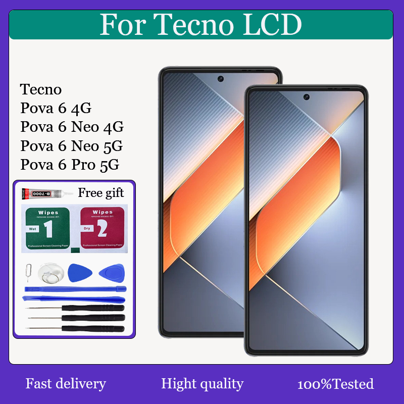 ต้นฉบับสําหรับ Tecno Pova 6 4G / Pova 6 Neo 4G / Pova 6 Neo 6 5G / Pova 6 Pro 5G จอแสดงผล LCD หน้าจอ
