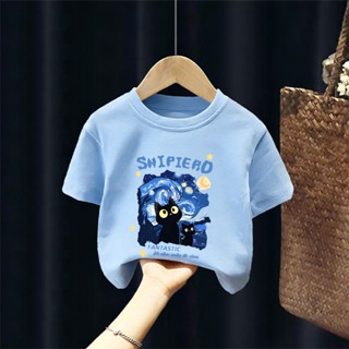 【จัดส่งในวันเดียวกัน】เสื้อยืดแขนสั้นสีฟ้าอ่อนสำหรับเด็ก NASA…