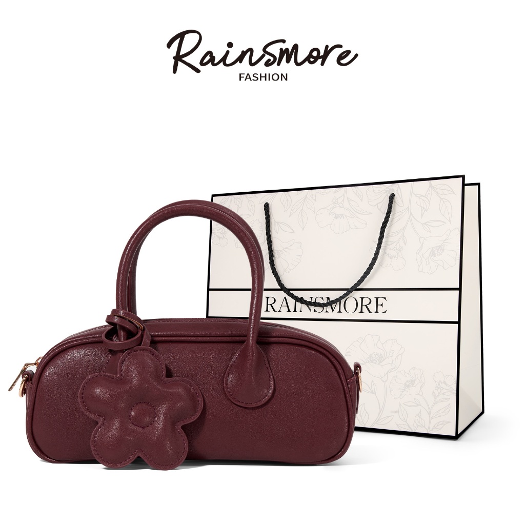 RAINSMORE กระเป๋าบอสตันมินิสะพายข้างผู้หญิง หนัง PU นุ่มทนทาน ติดดอกไม้พร้อมกระเป๋า สไตล์เกาหลีวินเทจ สะพาย/ถือมือได้ ความจุใหญ่ มีหลายสี เหมาะออกเดท ทำงาน เที่ยว ส่งของขวัญ