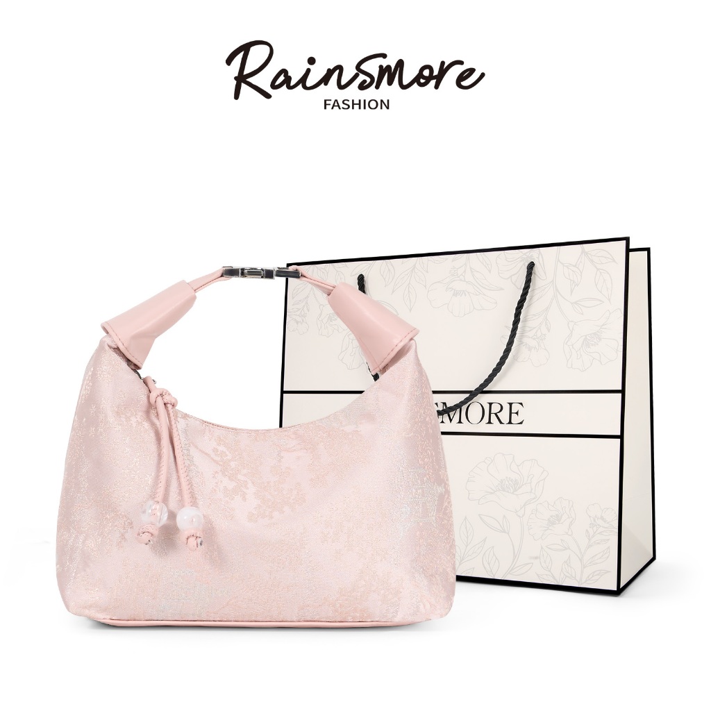 RAINSMORE กระเป๋าสะพายข้างผู้หญิง | ลายปักสไตล์วินเทจ ทรงถังเอกลักษณ์ ดีไซน์ส zipper ตกแต่ง เปลี่ยนไ