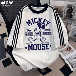 [จัดส่งตลอด 24 ชั่วโมง] NFV เสื้อยืดคอกลมแขนสั้น🎀การ์ตูนน่ารัก สไตล์เกาหลี ทรงหลวม ระบายอากาศ YG0