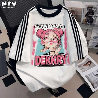 [จัดส่งตลอด 24 ชั่วโมง] NFV เสื้อยืดคอกลมแขนสั้น🎀การ์ตูนน่ารัก สไตล์เกาหลี ทรงหลวม ระบายอากาศ YG0