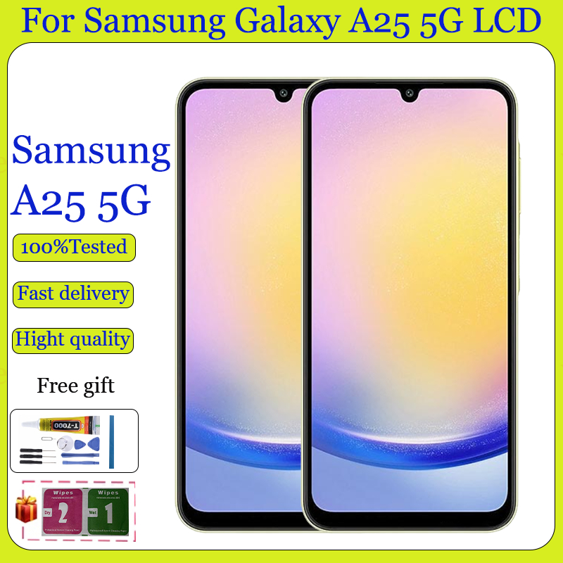 Original AMOLED สําหรับ Samsung Galaxy A25 5G จอแสดงผล LCD หน้าจอสัมผัสพร้อมการเปลี่ยนกรอบ
