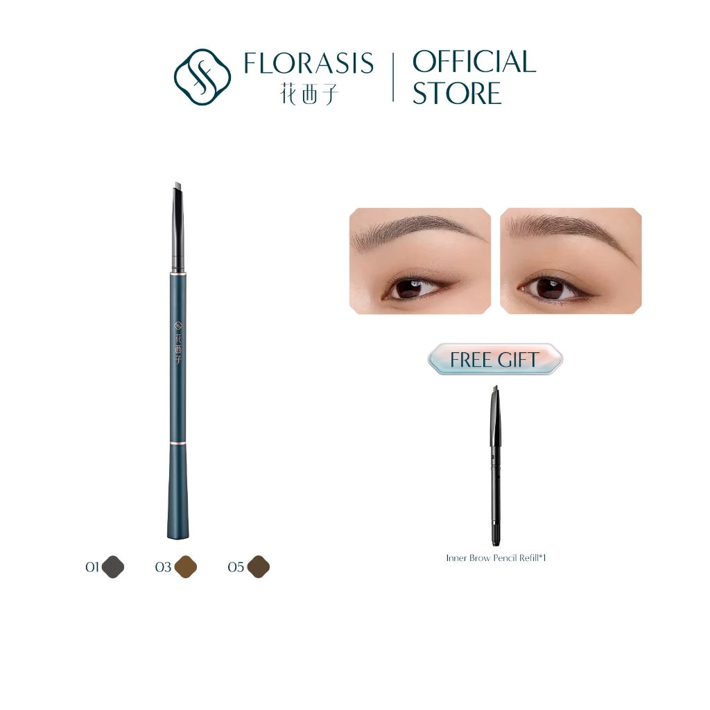 Florasis Luodai Floral Eyebrow Define Powder Pencil (ChiselTip 1+1) ดินสอเขียนคิ้วลายดอกเถาเกลียว เส้นเล็ก เขียนสวย ขนาด 0.08 กรัม (2 แท่ง)