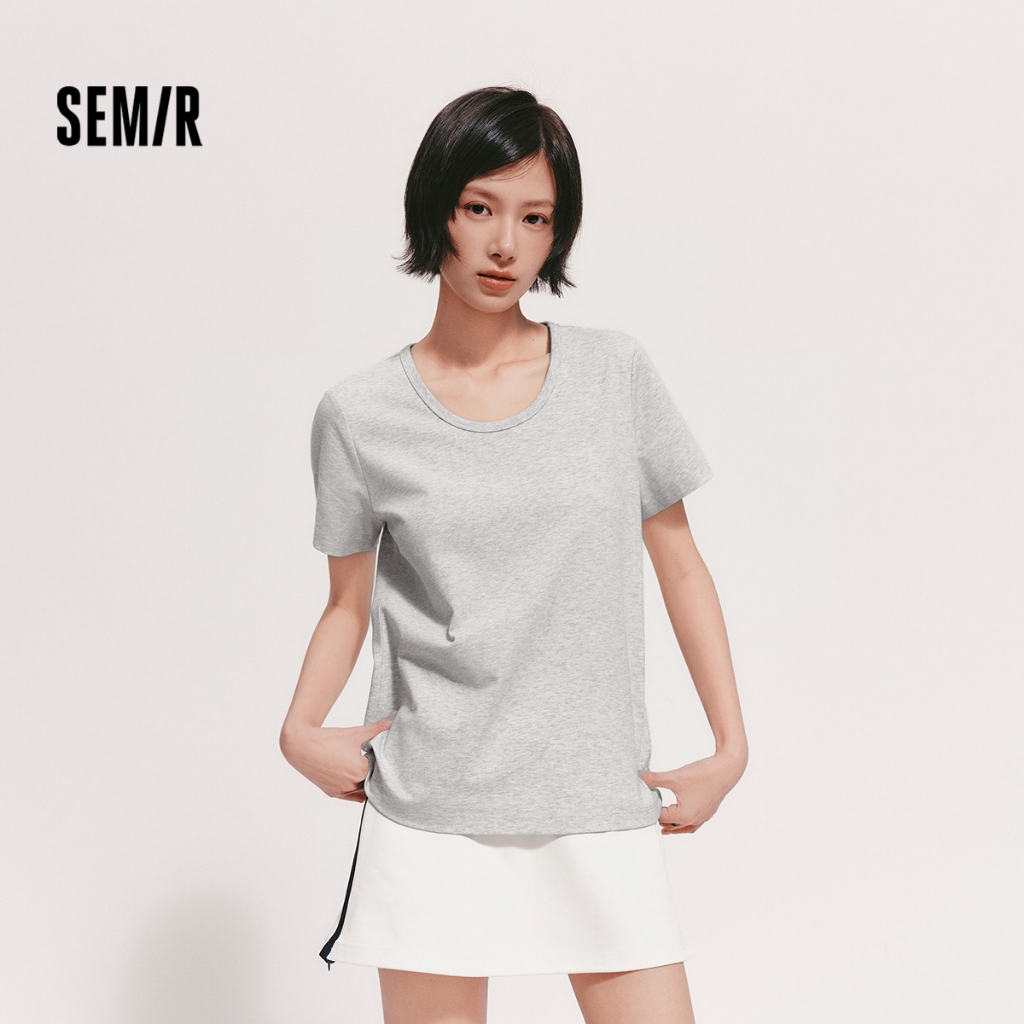 เสื้อยืดผู้หญิง สไตล์ slim fit ระบายความชื้นเร็วแห้ง สีทึบ เหมาะสำหรับฤดูร้อน