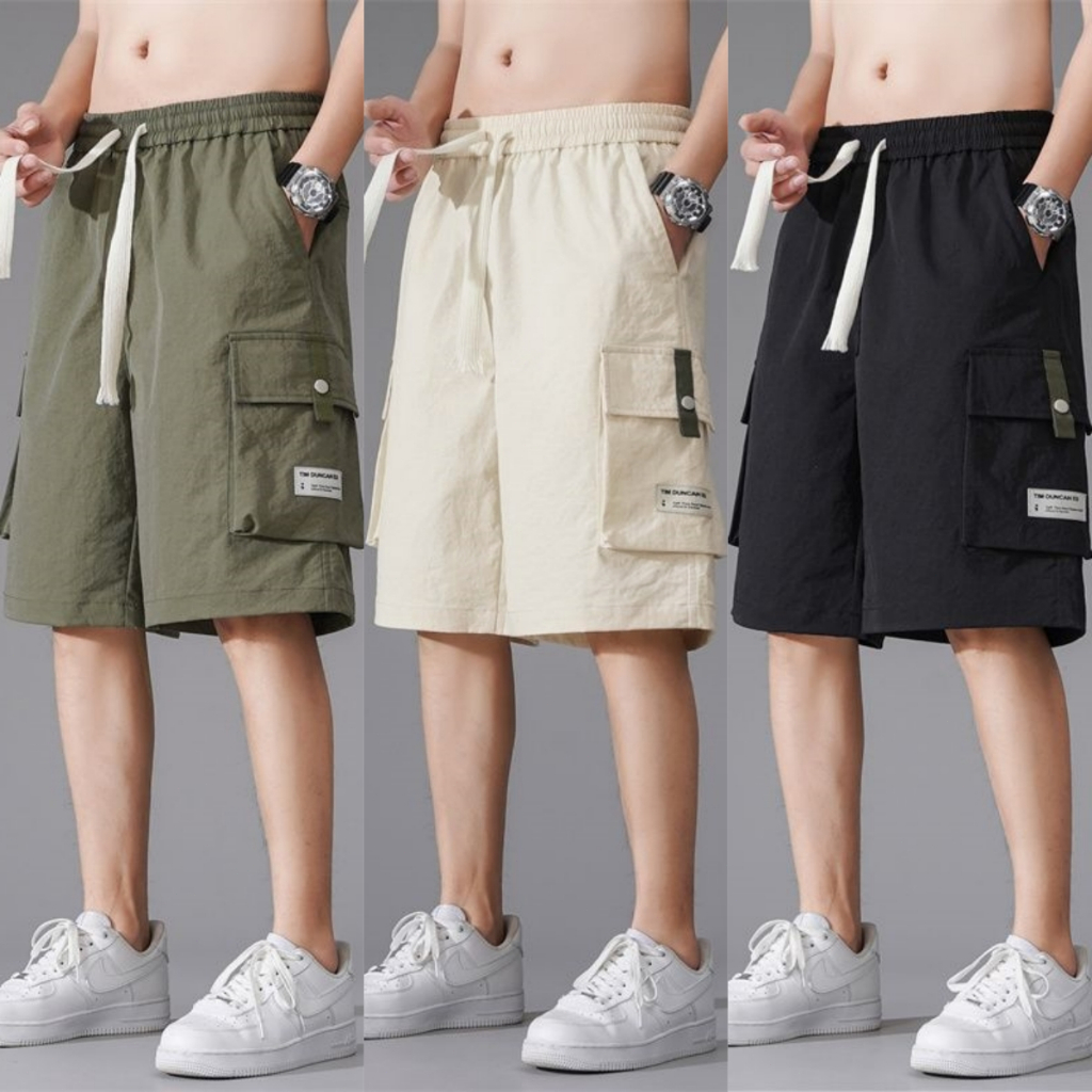 กางเกงขาสั้นผู้ชาย ผ้ายืดหยุ่นระบายอากาศดี มาพร้อมเข็มขัดยางยืดขนาดใหญ่ หลายสี