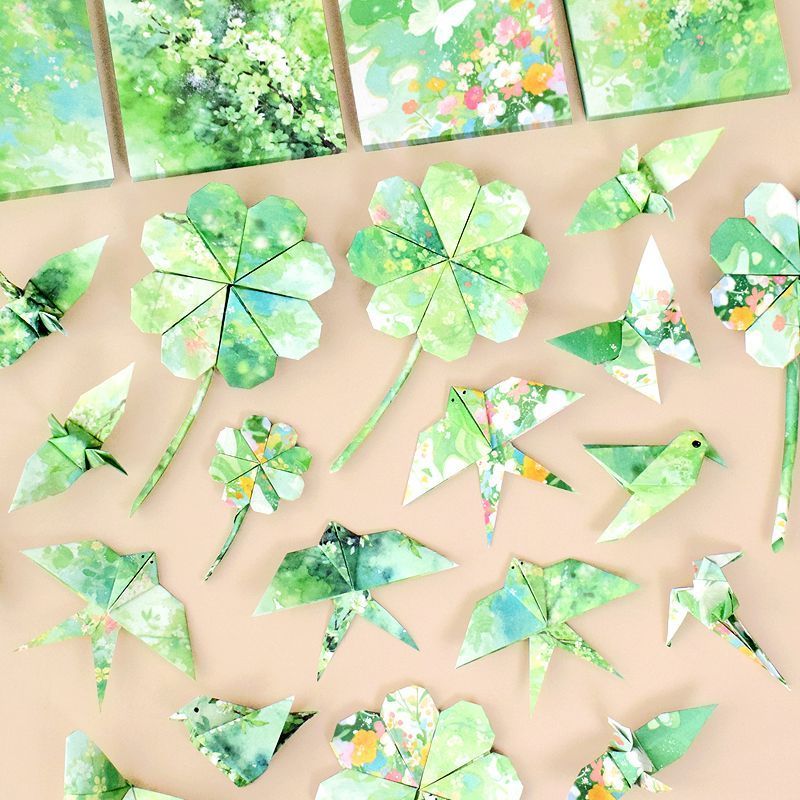 ฤดูใบไม้ผลิพันกระดาษเครน Origami กระดาษแข็งสแควร์ Origami Handmade Origami สี Origami กระดาษสีสันสดใ