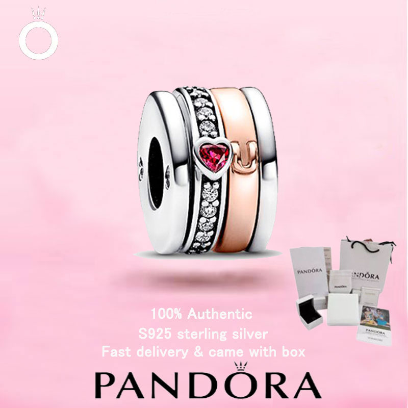 (254)ใหม่ PANDORA S925 เครื่องประดับเงินสเตอร์ลิงของขวัญวันวาเลนไทน์ Top Choice เสน่ห์อันแสนหวานสองสี