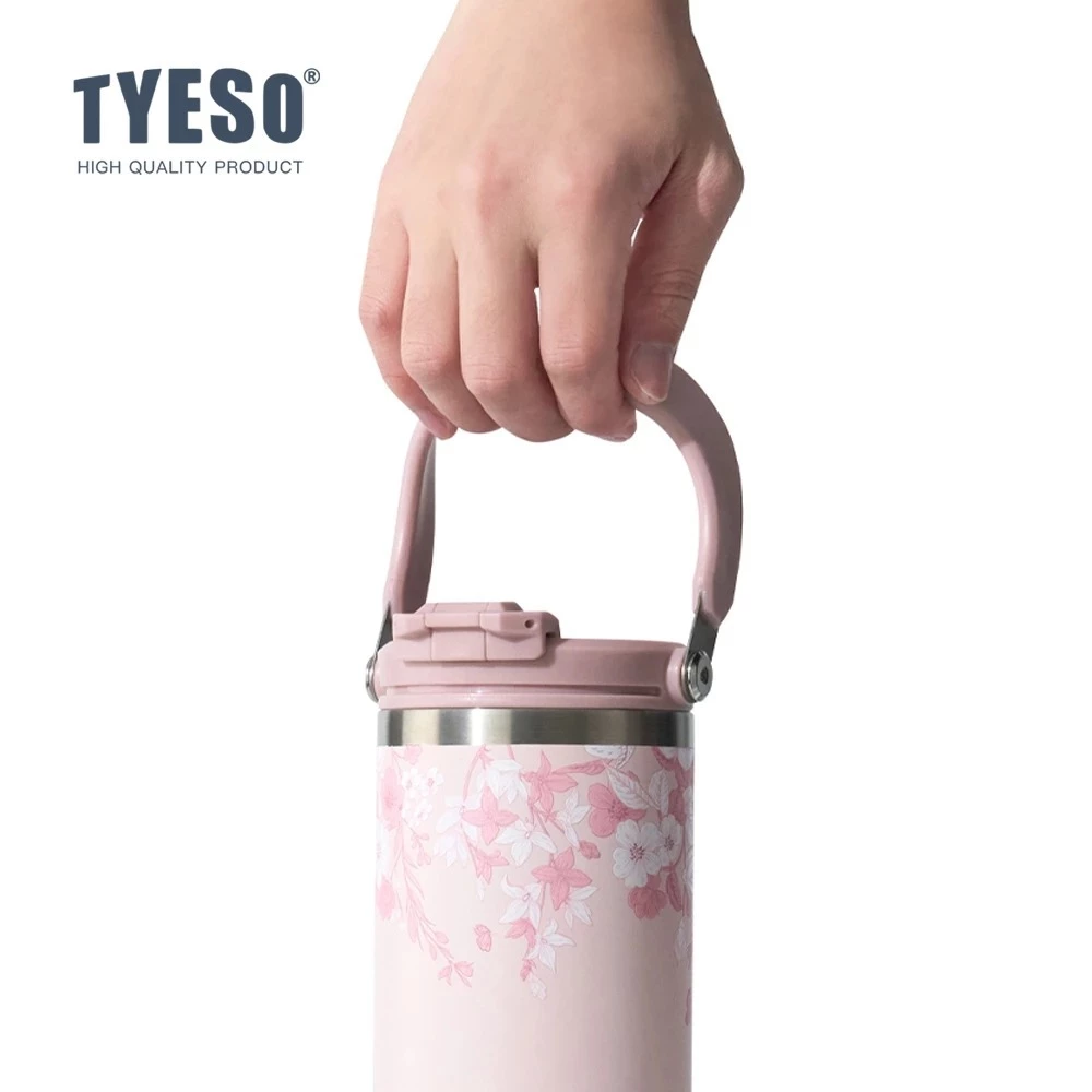 TYESO รุ่นใหม่ 2026 แก้วเก็บความเย็นลายดอกไม้ 900ML แก้วเก็บอุณหภูมิสแตนเลส พร้อมหลอด เก็บเย็น 24H ร้อน 12H thumbnail 8