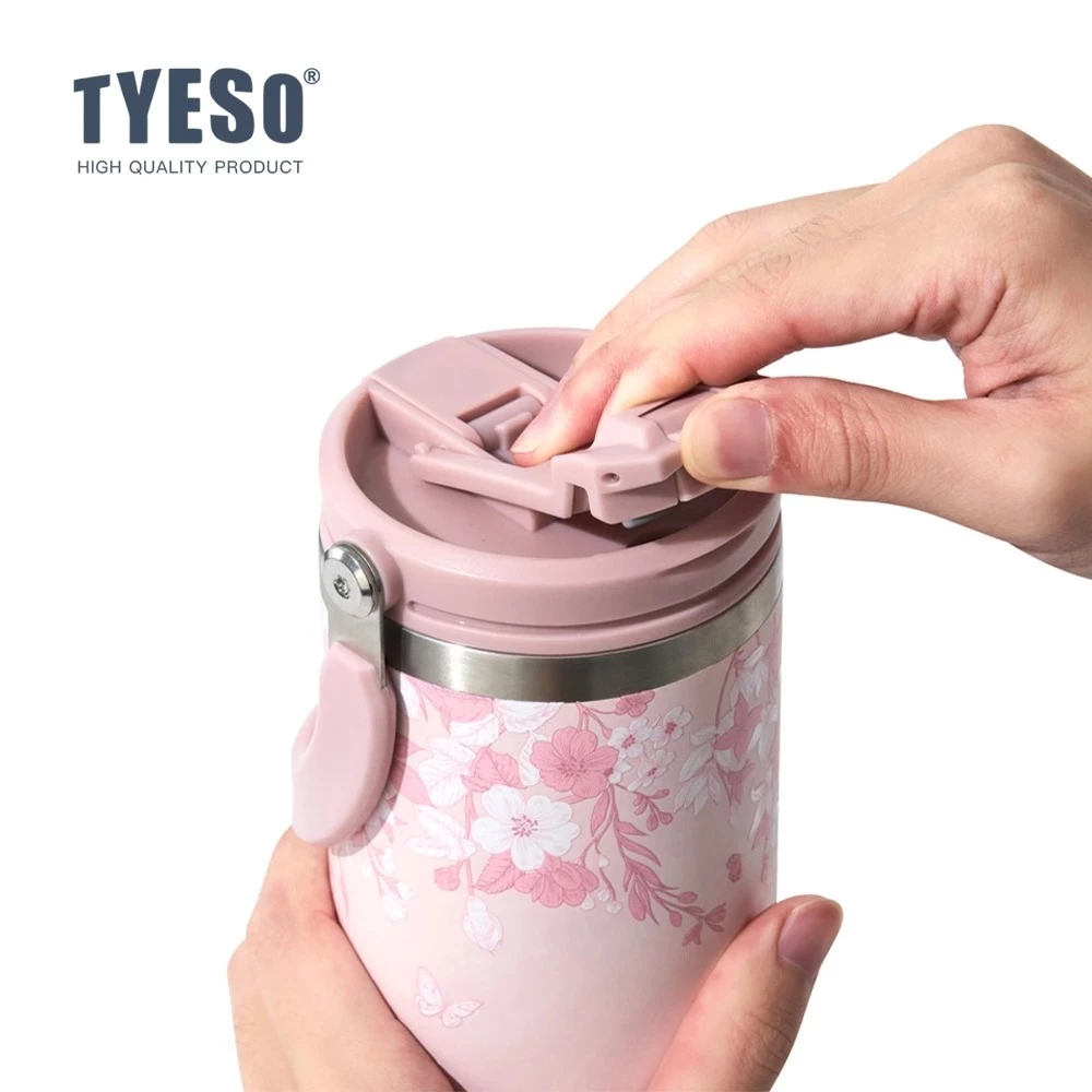 TYESO รุ่นใหม่ 2026 แก้วเก็บความเย็นลายดอกไม้ 900ML แก้วเก็บอุณหภูมิสแตนเลส พร้อมหลอด เก็บเย็น 24H ร้อน 12H thumbnail 6