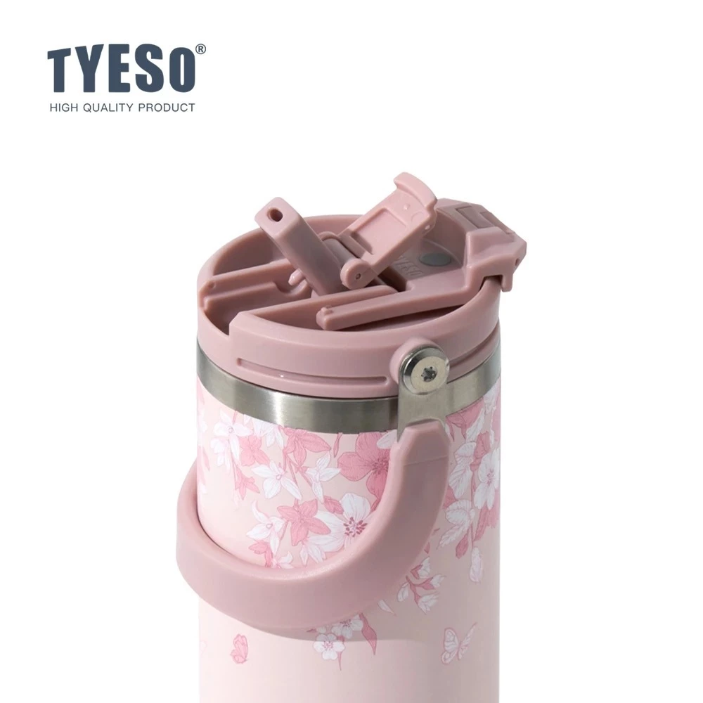 TYESO รุ่นใหม่ 2026 แก้วเก็บความเย็นลายดอกไม้ 900ML แก้วเก็บอุณหภูมิสแตนเลส พร้อมหลอด เก็บเย็น 24H ร้อน 12H thumbnail 7