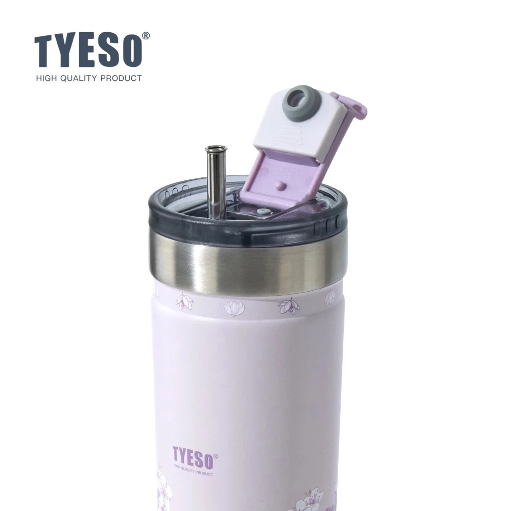 TYESO Lavender Floral Insulated Tumbler สแตนเลสถ้วยสูญญากาศพร้อมฟาง 24H เย็น 12H ร้อน thumbnail 6