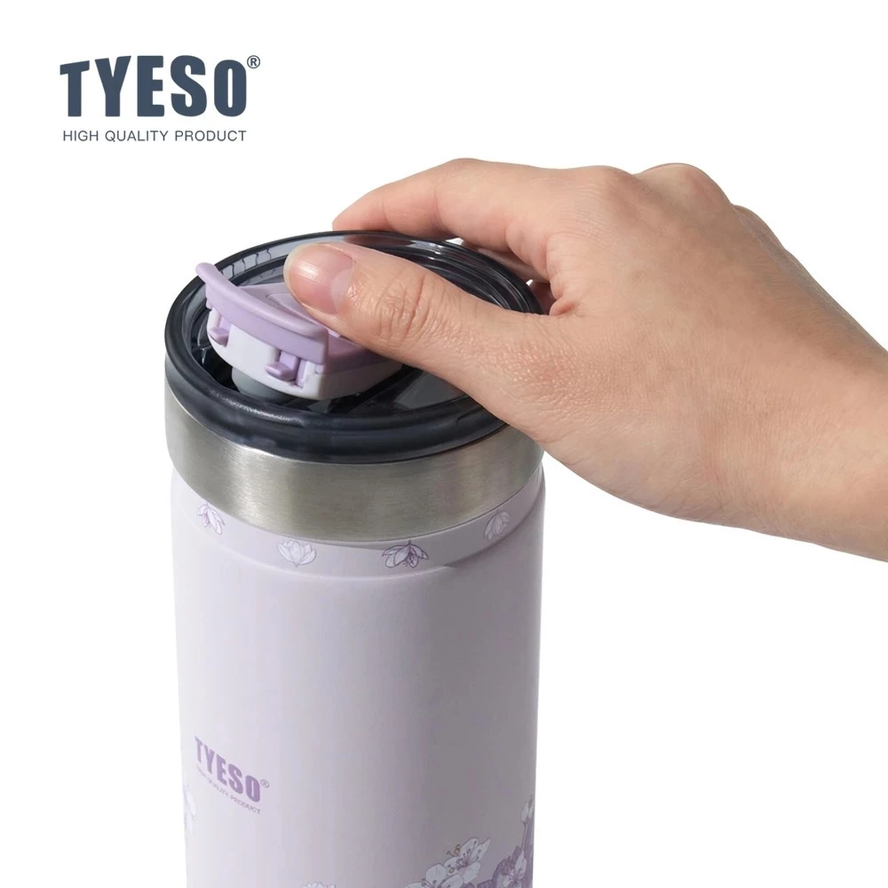 TYESO Lavender Floral Insulated Tumbler สแตนเลสถ้วยสูญญากาศพร้อมฟาง 24H เย็น 12H ร้อน thumbnail 5