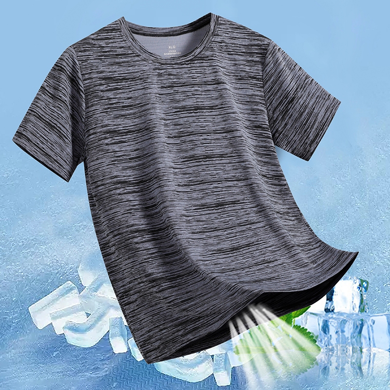 เสื้อยืดผ้าไหมน้ำแข็ง:size M-8XL ระบายอากาศได้ดี ใส่สบายสำหรับวัยกลางคนและหนุ่มๆ ในฤดูร้อน