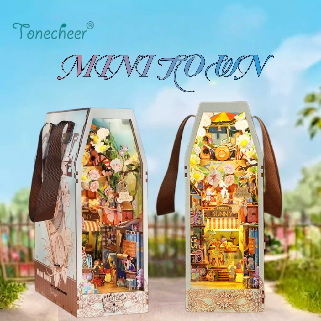 【ส่งด่วนกทม.】Tonecheer สนุกประกอบ Bookstand Miniature Town Handmade diy Hut จิ๊กซอว์ของเล่น Miniature ฉากของขวัญวันเกิดปีใหม่