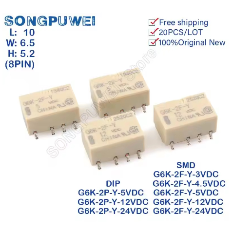 5PCS SMD สัญญาณรีเลย์ G6K-2F-Y DC 5V 12V 24V DPDT G6K-2F-Y-12VDC G6K-2F-Y-24VDC G6K-2F-Y-5VDC G6K รี