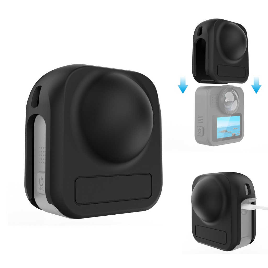 เหมาะสําหรับ GoPro MAX2 PULUZ เลนส์กล้องพาโนรามาฝาครอบป้องกันซิลิโคน, ฝาครอบป้องกันร่างกายแบบรวมทุกอย่าง