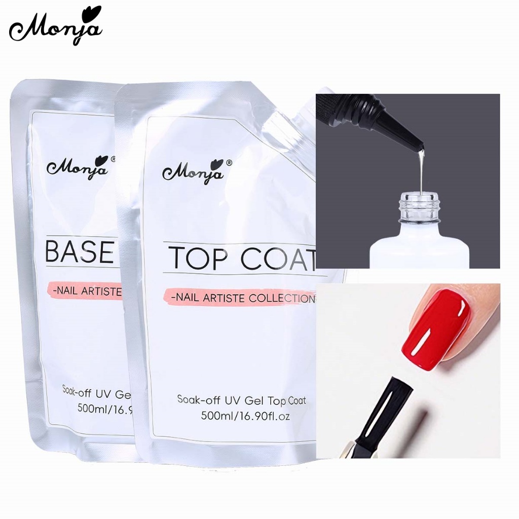 Monja 500ml เล็บฐานเสื้อไม่มีเช็ด Top Coat เจลเคลือบเงาเติมแพคเกจBasecoat Topcoat UV gel nail art