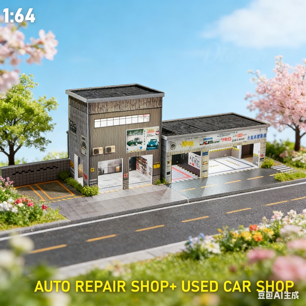 Diorama 1/64 ซ่อม WorkShop อาคารรุ่นรถ Tuning Shop รุ่น LED Illuminated รถที่จอดรถชุด Scenic จอแสดงผลรุ่น