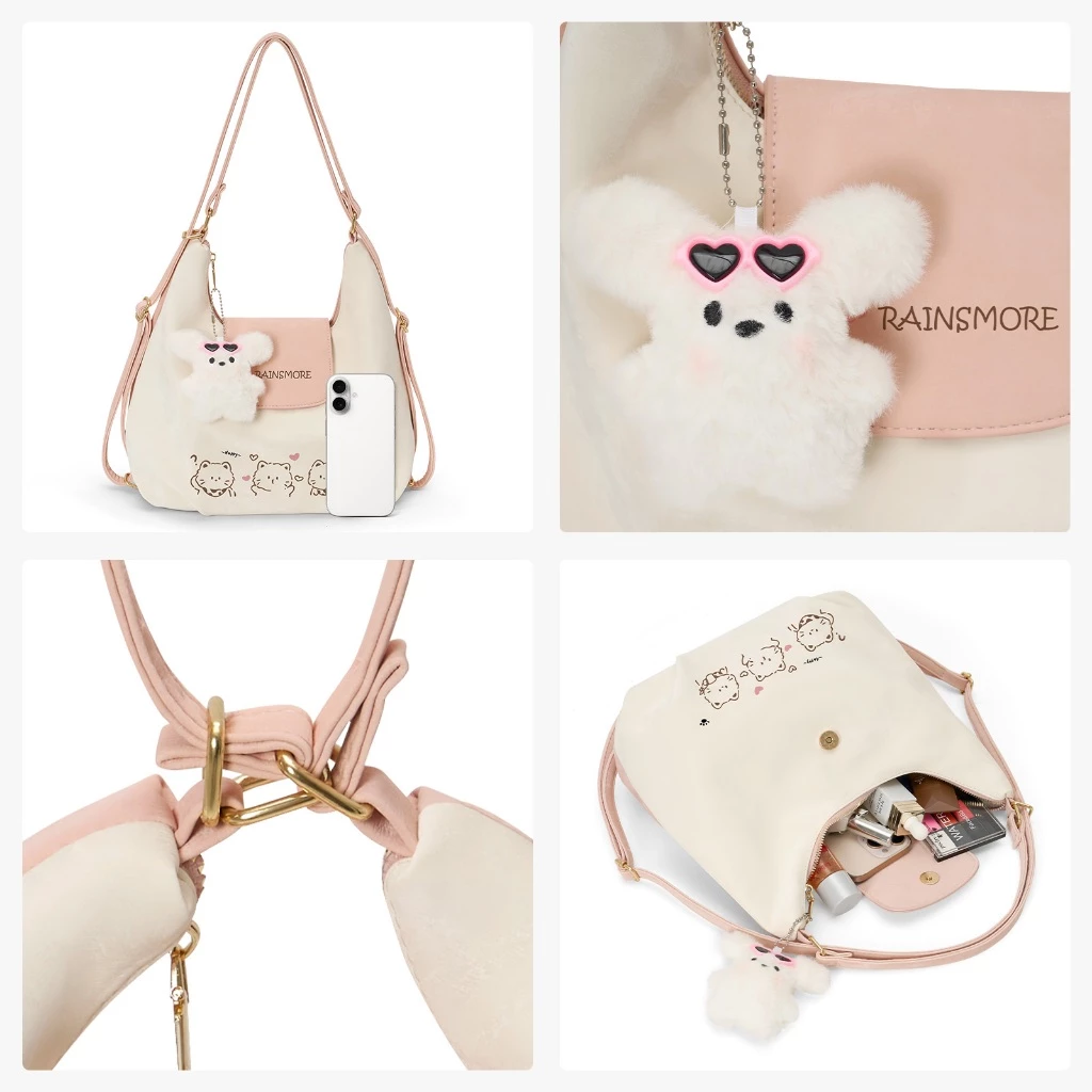 กระเป๋าสะพายข้างผู้หญิง RAINSMORE ทรงโฮโบ ลายแมว thumbnail 8