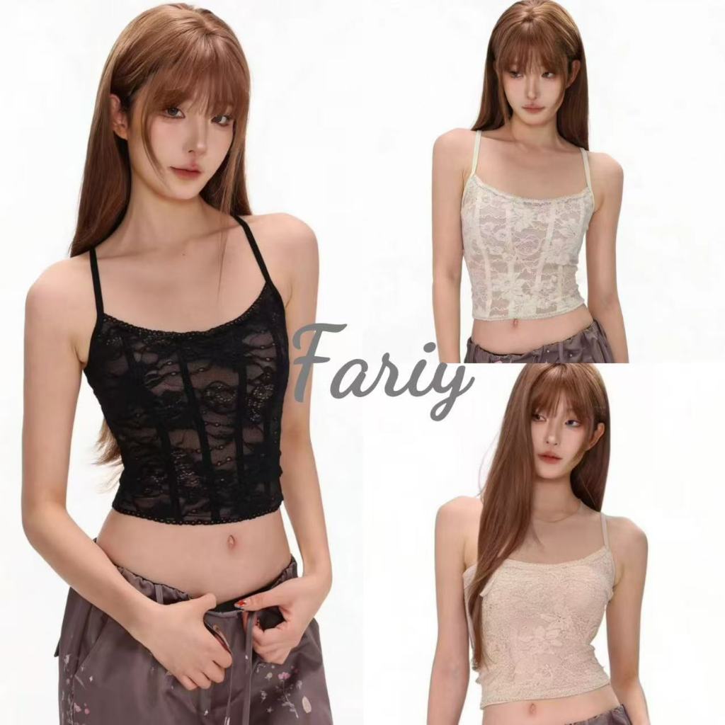 Fariy🍒คลังสินค้าพร้อม🍒 สินค้าใหม่ประจำฤดูร้อนปี 2026 - เสื้อสายเดี่ยวลูกไม้สุดเซ็กซี่ ทรงเข้ารูป เสื้อกั๊กแฟชั่นสำหรับสาวฮอต
